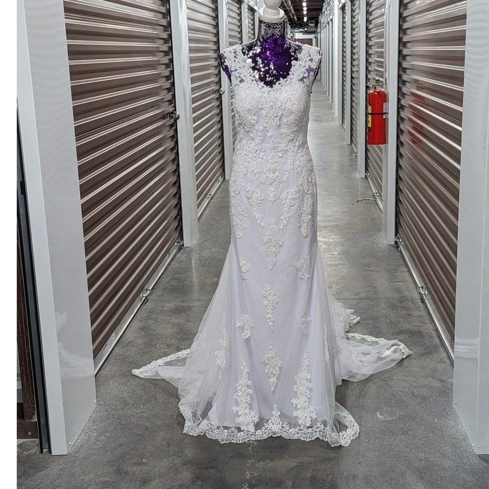 Boho Mermaid Lace Wedding Dress Illusion Back Train Bridal‎ Gown NWT JJ's 8